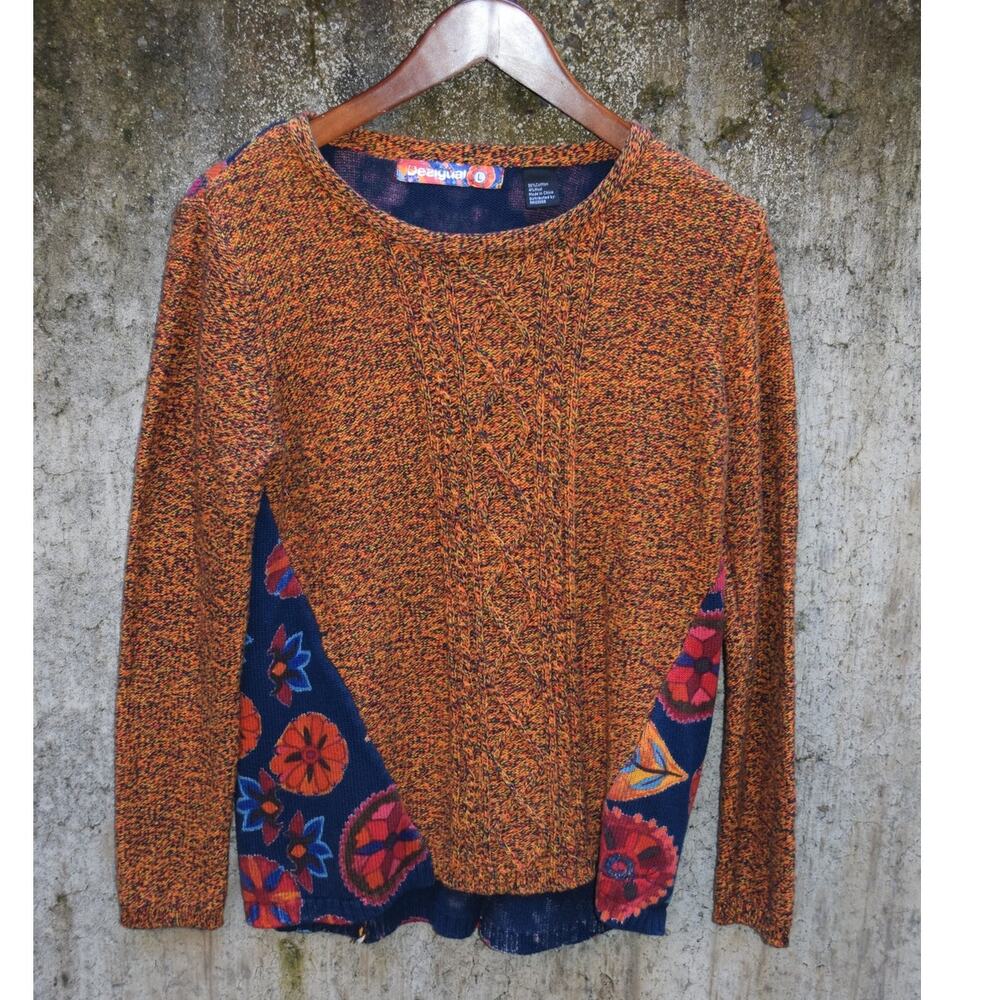 Desigual Multicolor Knit Sweater with Floral Back Panel Size L